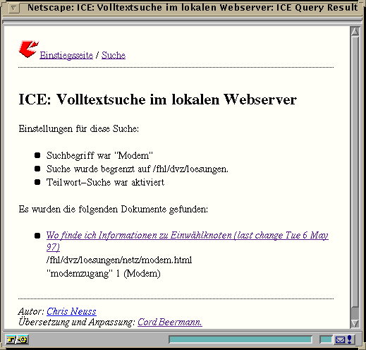 [Screenshot: ICE Resultat einer Suche nach
'Modem']